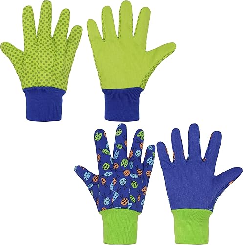 HANDLANDY Guantes de jardinería para niños de 5 a 8 años, guantes de trabajo de jardín para niñas y niños (verde (pájaro + punto), talla M (edad