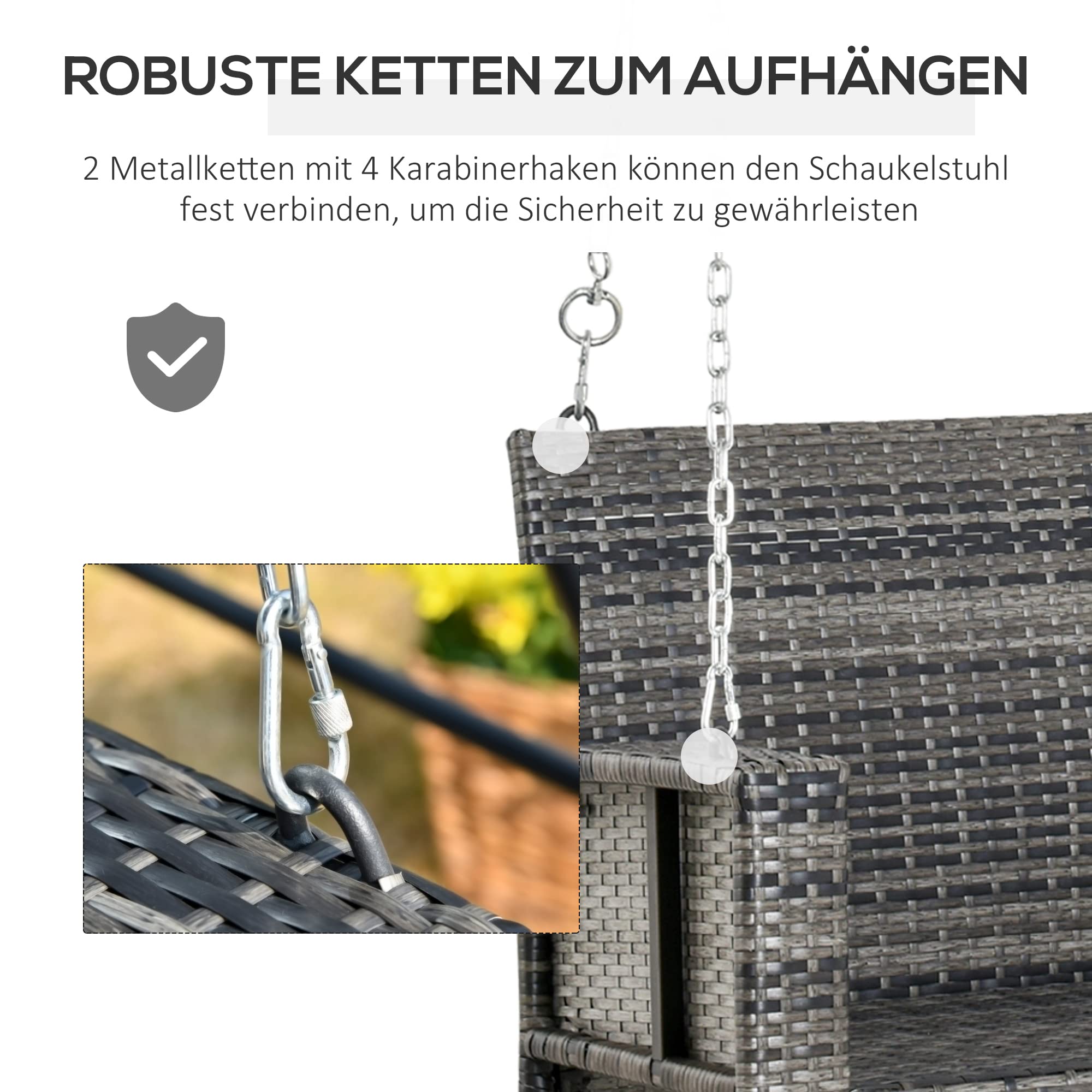 Outsunny Hängebank 2-Sitzer Rattan Gartenschaukel mit Sitzkissen Hängeschaukel Hollywoodschaukel Schaukelbank Gartenbank Grau 127 x 65 x 60 cm