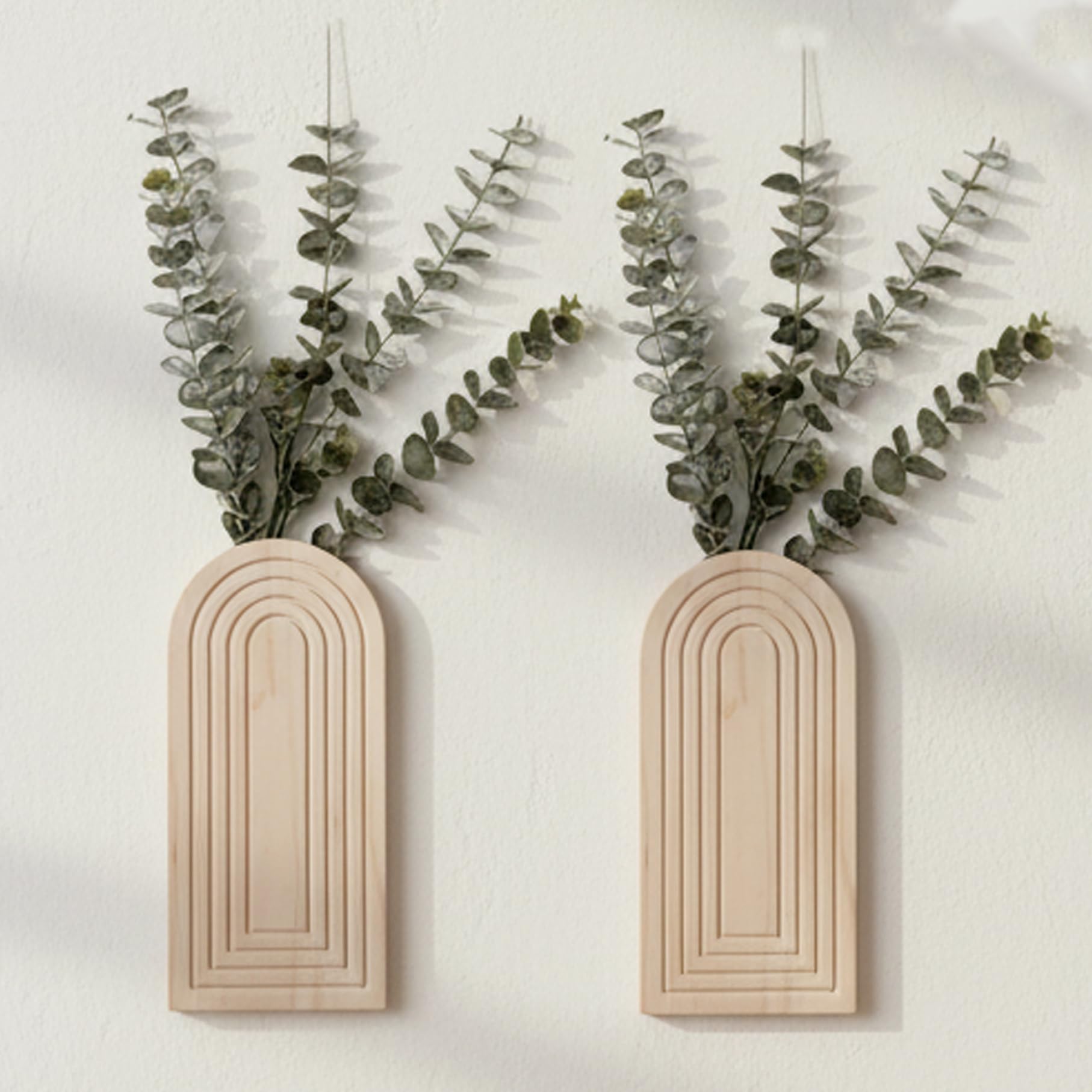 Comebachome Beige 2 Pack Wood Wall Planter, Natural Wood Wall Vase For Home, Handcrafted Wooden Planter With Arch Design, Modern Decor For Living Room Bedroom, Décorations D'été
