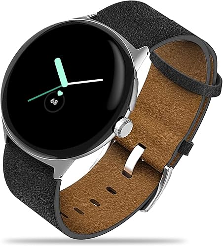 Miimall Leather Band Compatible with Google Pixel Watch 4321 41mm for Women Men, Adjustable Quick-Release Genuine Leather Replacement Strap for