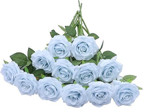 Miniatura 52 de Flores artificiales de rosa, rosa artificial, rosa falsa, rosa de seda, flores falsas de aspecto real con tallos para ramos de boda DIY, centros de