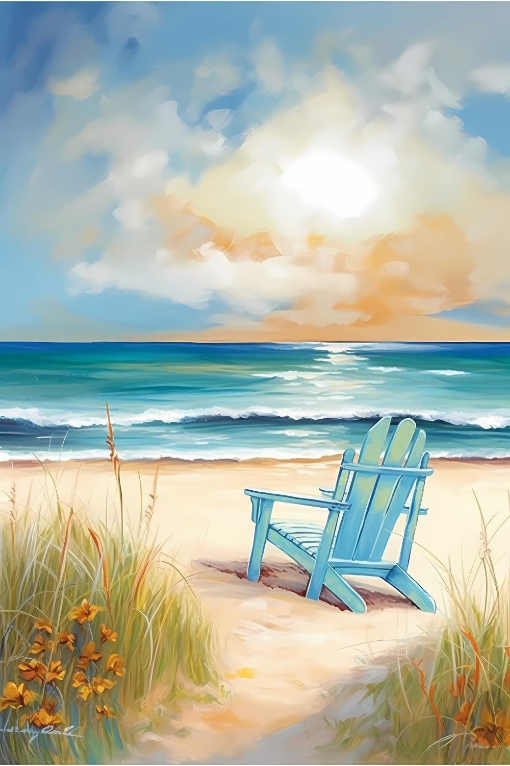 CUEAEAD Ocean Life Diamond Painting Kits - Sunny Beach Day Diamond Painting, Full Round Diamond Art Kits, Home Wall Decor 12x18 inch