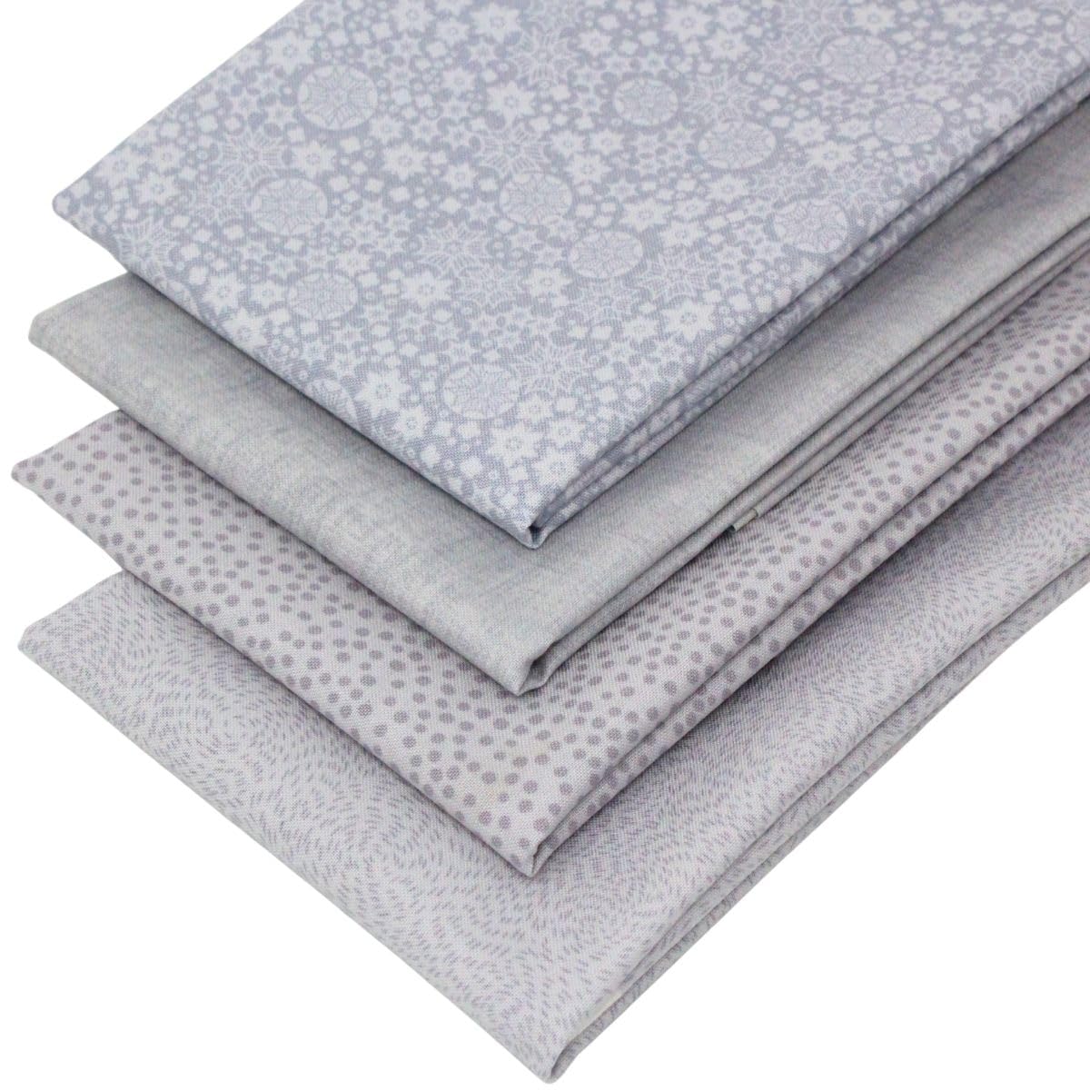 4 Fat Quarters Bundle - 'Nature’s Whispers – Light Grey' Fabulous Tone On Tone Fabrics in Shades of Grey. 100% Cotton Ideal for Quilting & Crafting (with Free Patchwork Pattern by Overdale Fabrics)