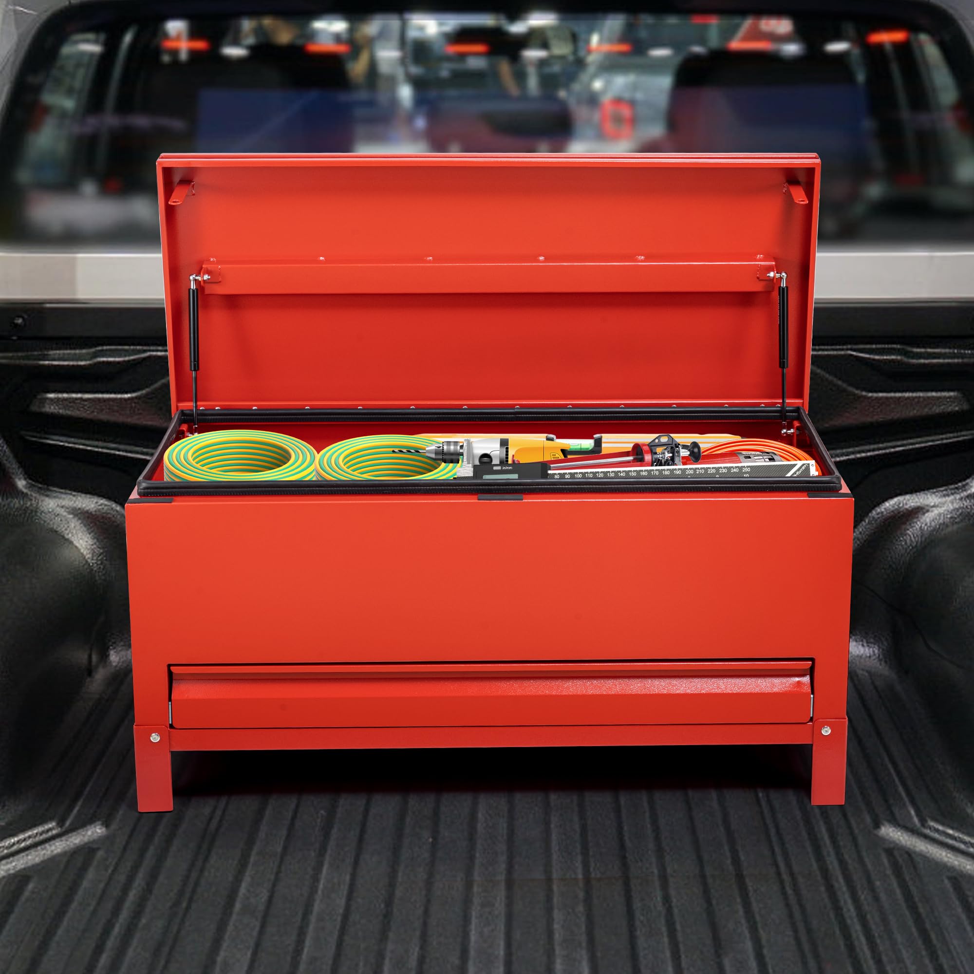 Stahl Werkzeugkasten Für Schwerlast Lkw Ladeflächen, Tür Mit Doppelseitigen Hydraulikstangen Für Anhänger-Lkw-Pickups Abschließbar Truckbox Werkzeugbox Aufbewahrungsbox (120 x 50 x 60 cm)