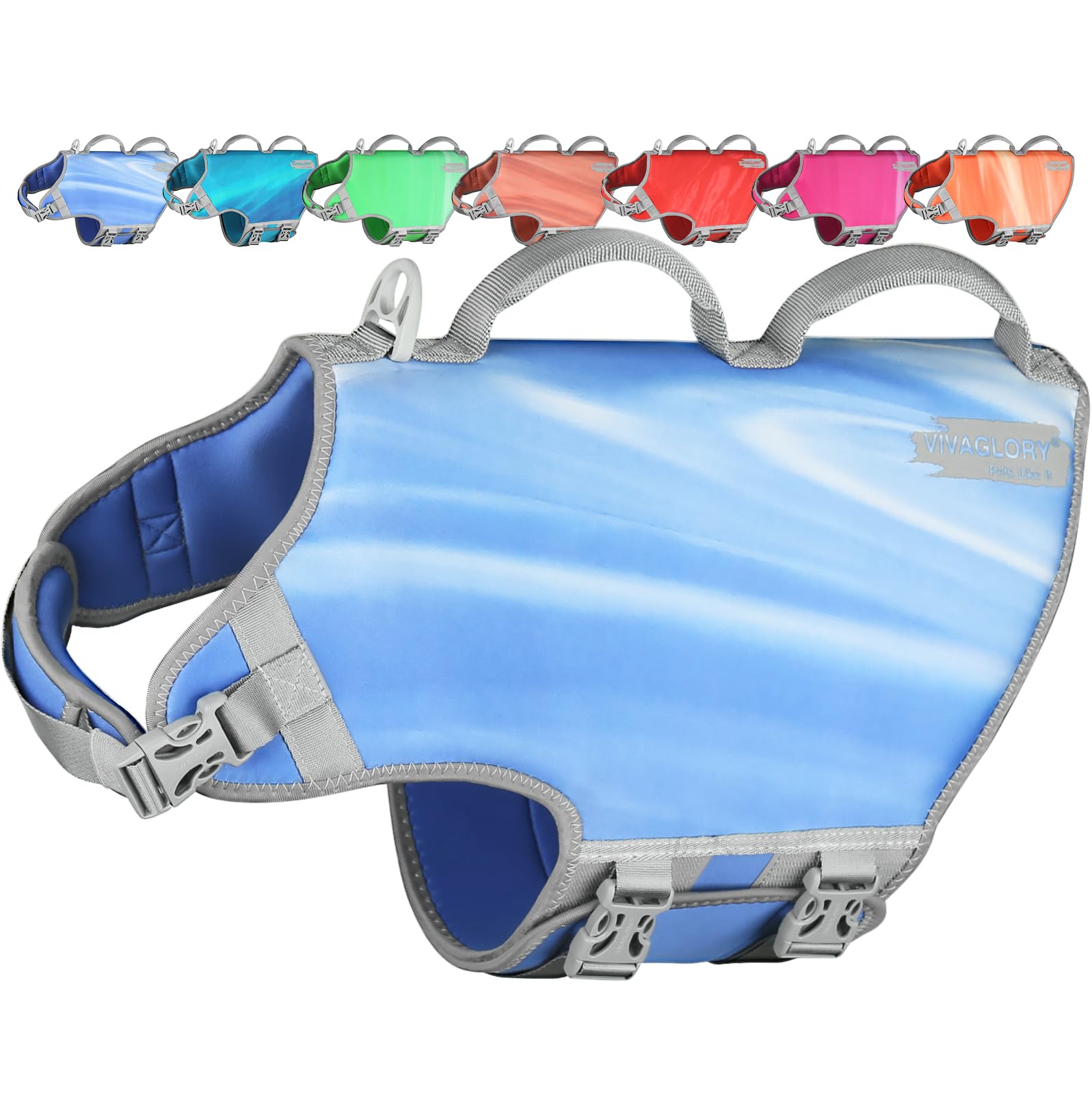 VIVAGLORY Neoprene Dog Life Jacket Dog Floating Vest for Boating Hunting & Swimming, Lightweight with Leash Ring, XL, Blue Wave