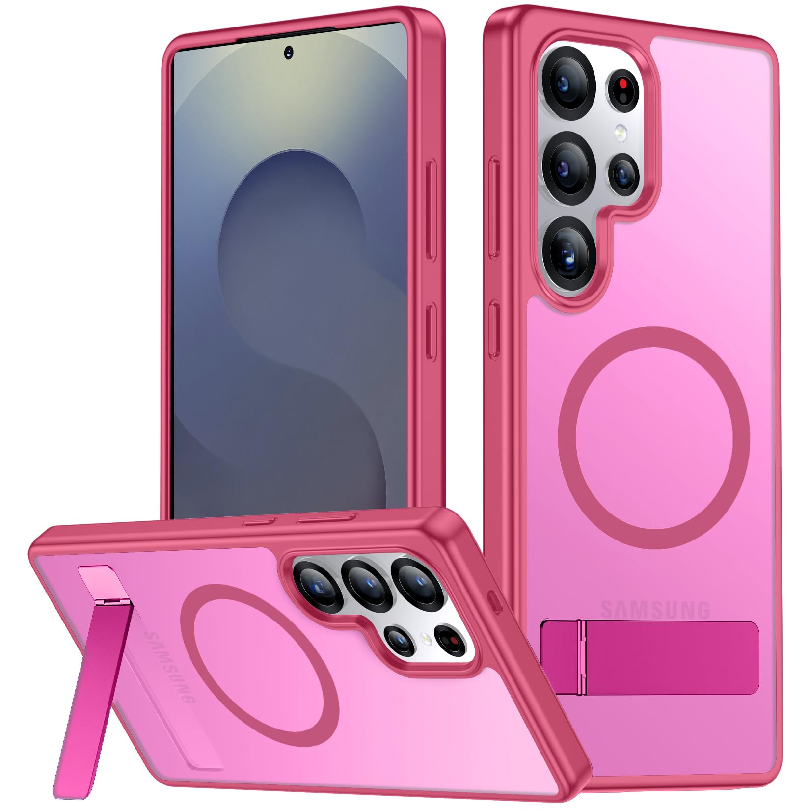 SPIDERCASE Magnetic for Samsung Galaxy S25 Ultra Case, [3 Stand Ways][ Military Grade Drop Protection] with Invisible Stand Slim Phone Case for S25 Ultra 5G,Rose Red