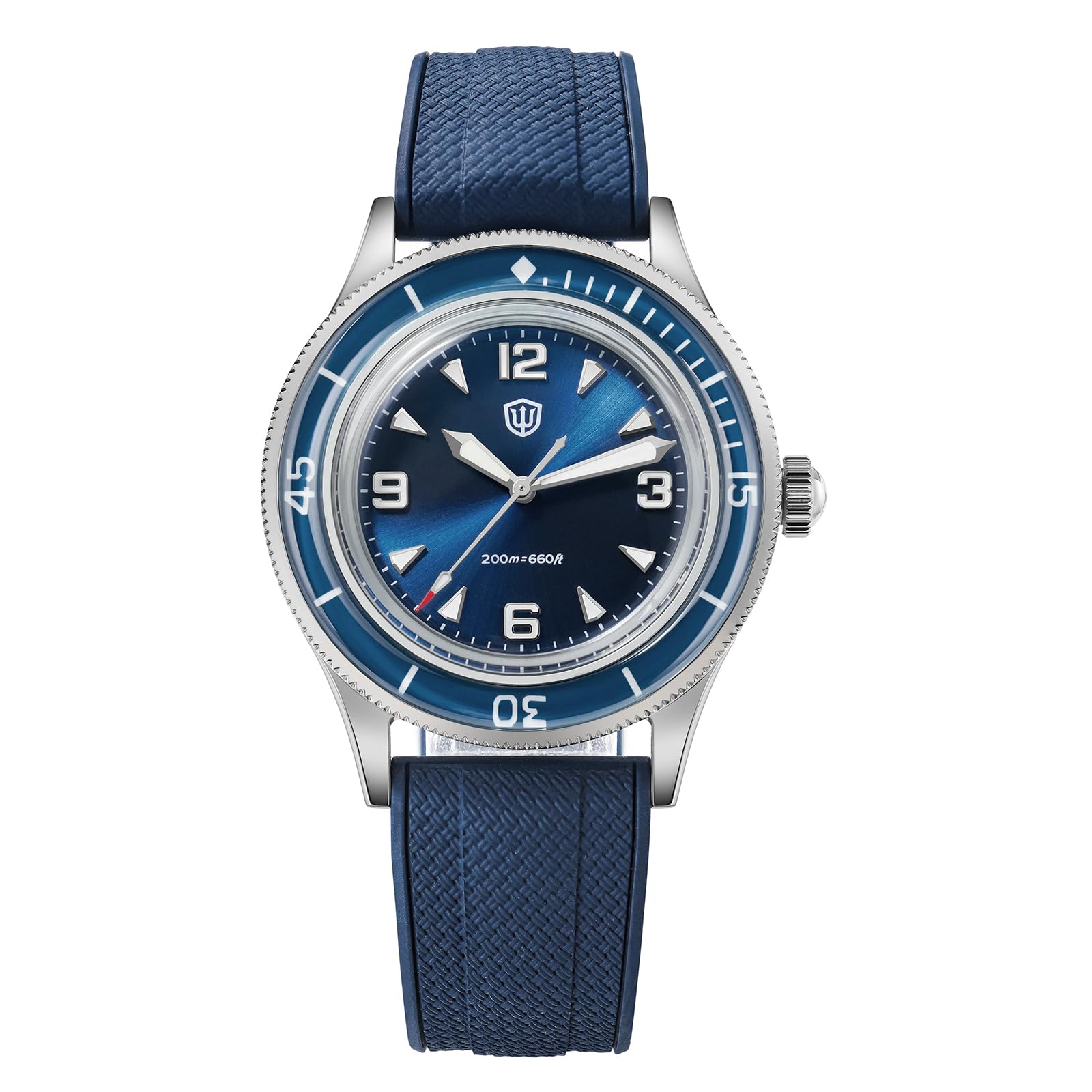 watchdives Taucheruhr für Herren WD50Q 50-Fathoms Quarzuhren Japan VH31 Sweep Sekundenwerk Blasen-Saphirglas Armbanduhr 200m Professionelle Taucheruhr BGW9 Blau Leuchtmasse 38mm Gehäuse