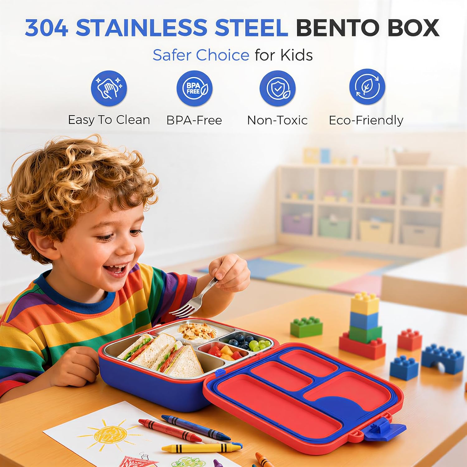 Kids Stainless Steel Bento Lunch Box, 4 Compartments image 2