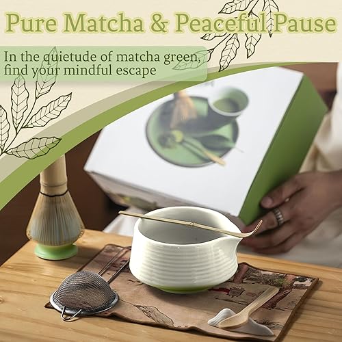 Miniatura 2 de Juego de 8 batidores de matcha, cuenco de bambú Chasen Matcha, con boquilla, tamiz, cuchara, soporte para batidor, alfombrilla de bambú, kit