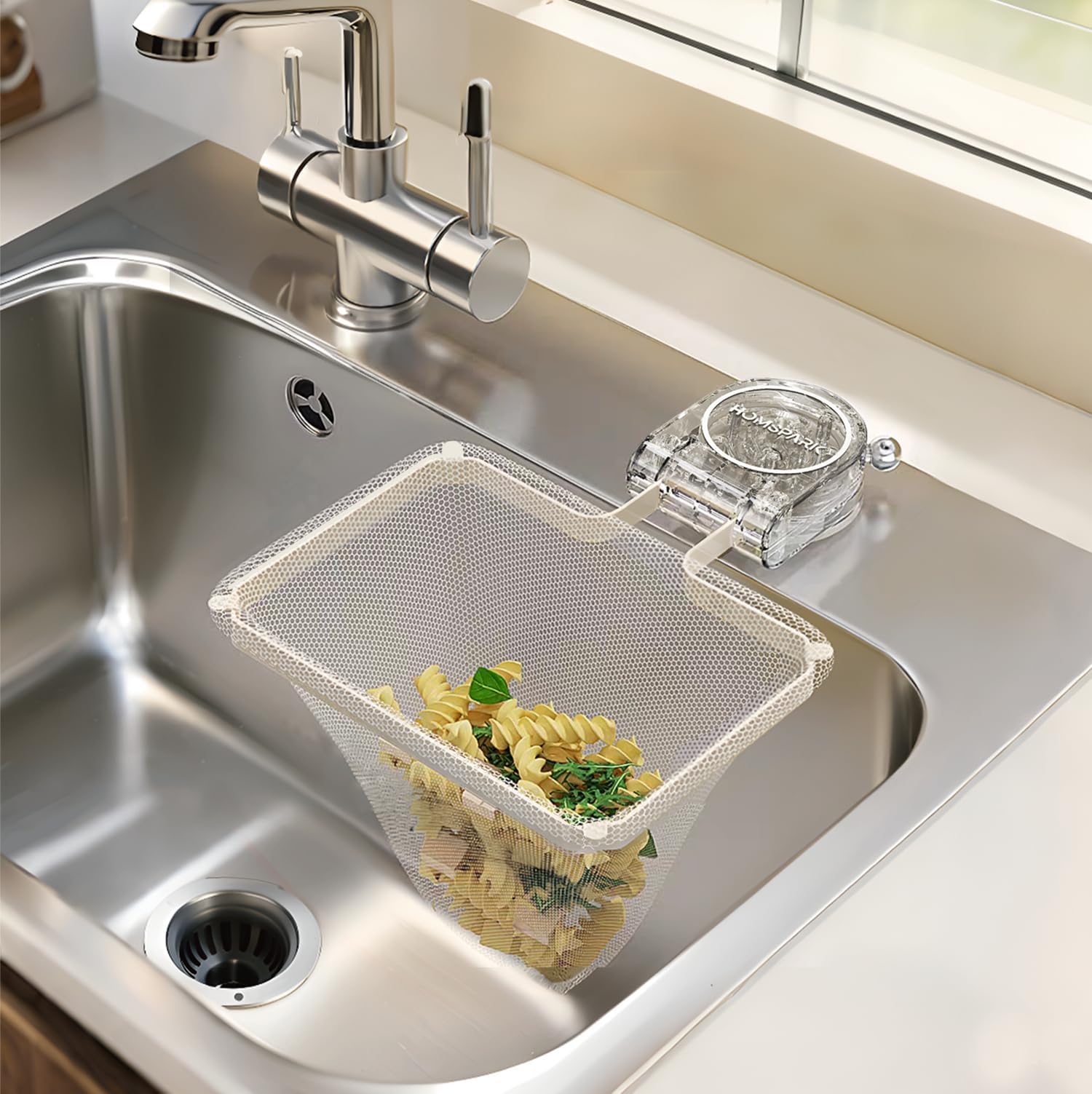 Homspark Triangle Corner No Need Strong Suction Cup Sankaku Corner Drainer Net Holder Sink Trash Catcher Kitchen Garbage Disposal Drainer Net with 50pcs