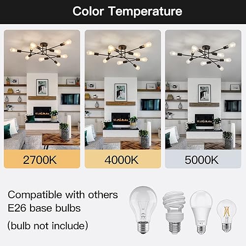 Miniatura 4 de ZGLAOJT Lámpara de techo semiempotrada negra, lámpara de metal moderna de 9 luces, lámpara de techo para cocina, granja, isla, comedor, dormitorio