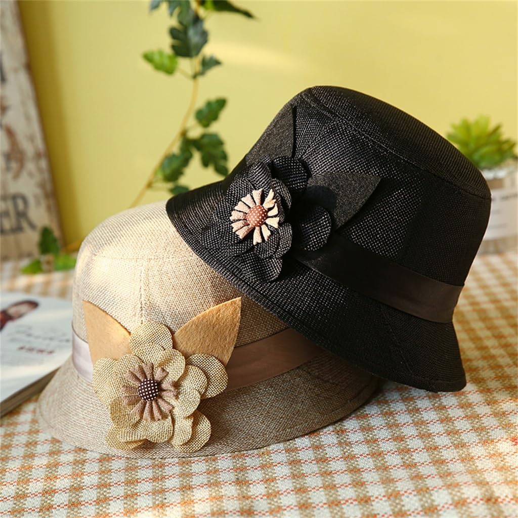 Women's Spring Sun Hat Linen Top Three-Dimensional Flower Pot