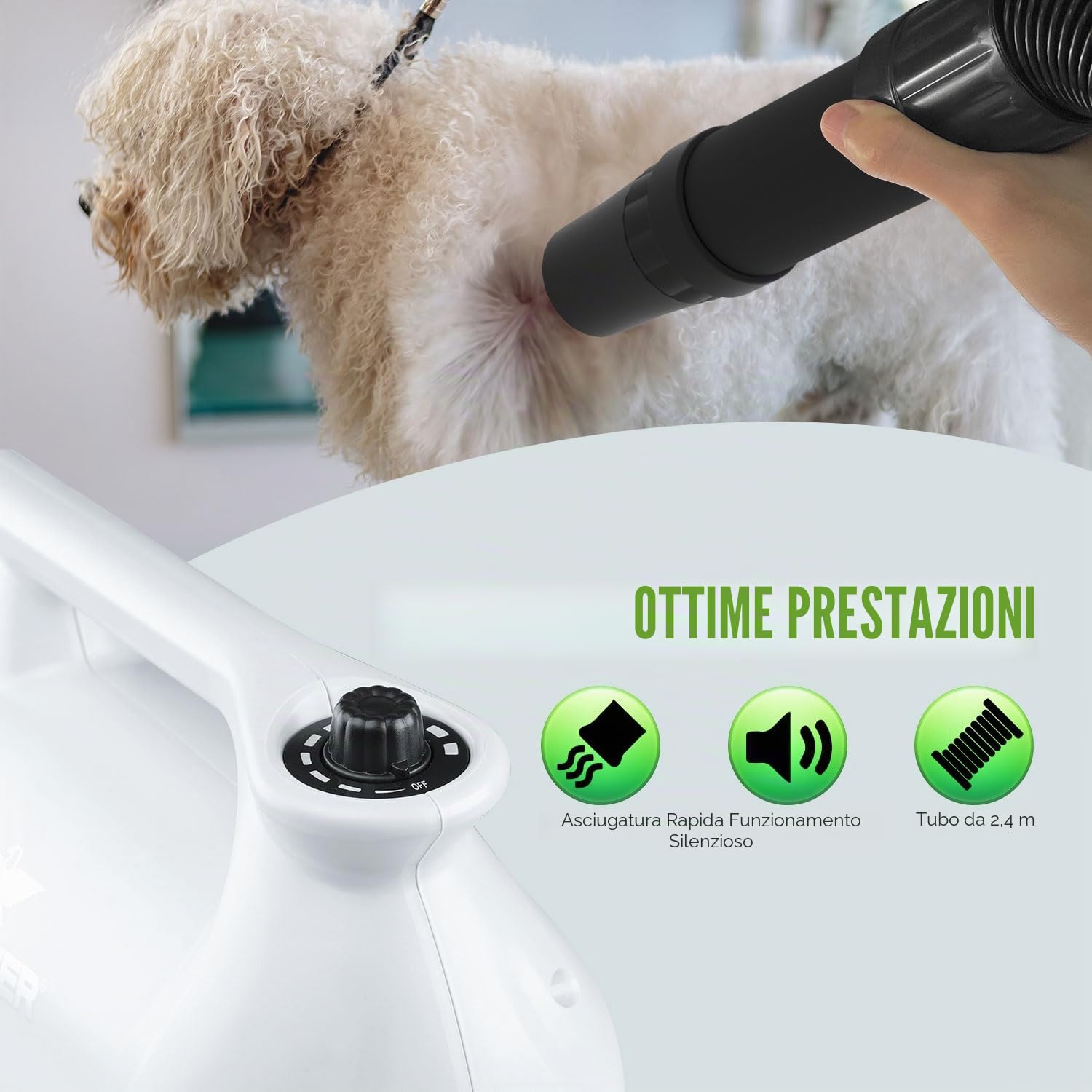 XPower Dryer per animali domestici regolabile a velocità e temperatura di controllo del cane, dryer per capelli con 3 nodi (B-163)