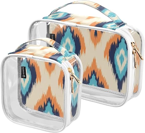 Ikat Ethnic Clear Toiletry Bag for Traveling,2 Pack Makeup Cosmetic Bag with Zipper,Travel Bag for Toiletries,Travel Essentials 21215286