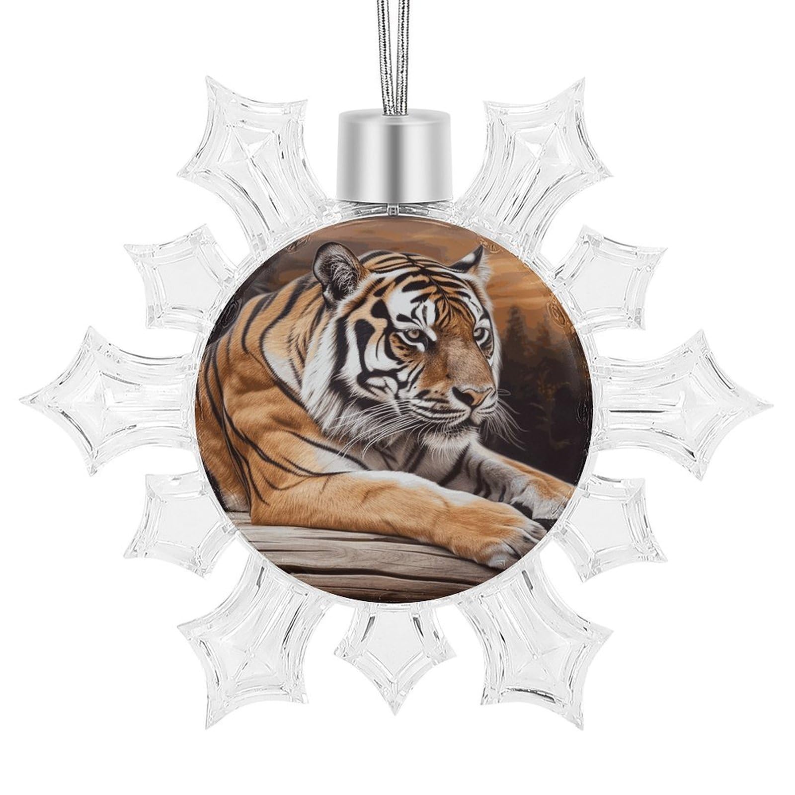Tiger Lying on Wood Snowflake Ornaments Cute Snowflake Pendant Exquisite Christmas Tree Ornaments for Christmas Weddings New Year Birthday Holiday Celebration
