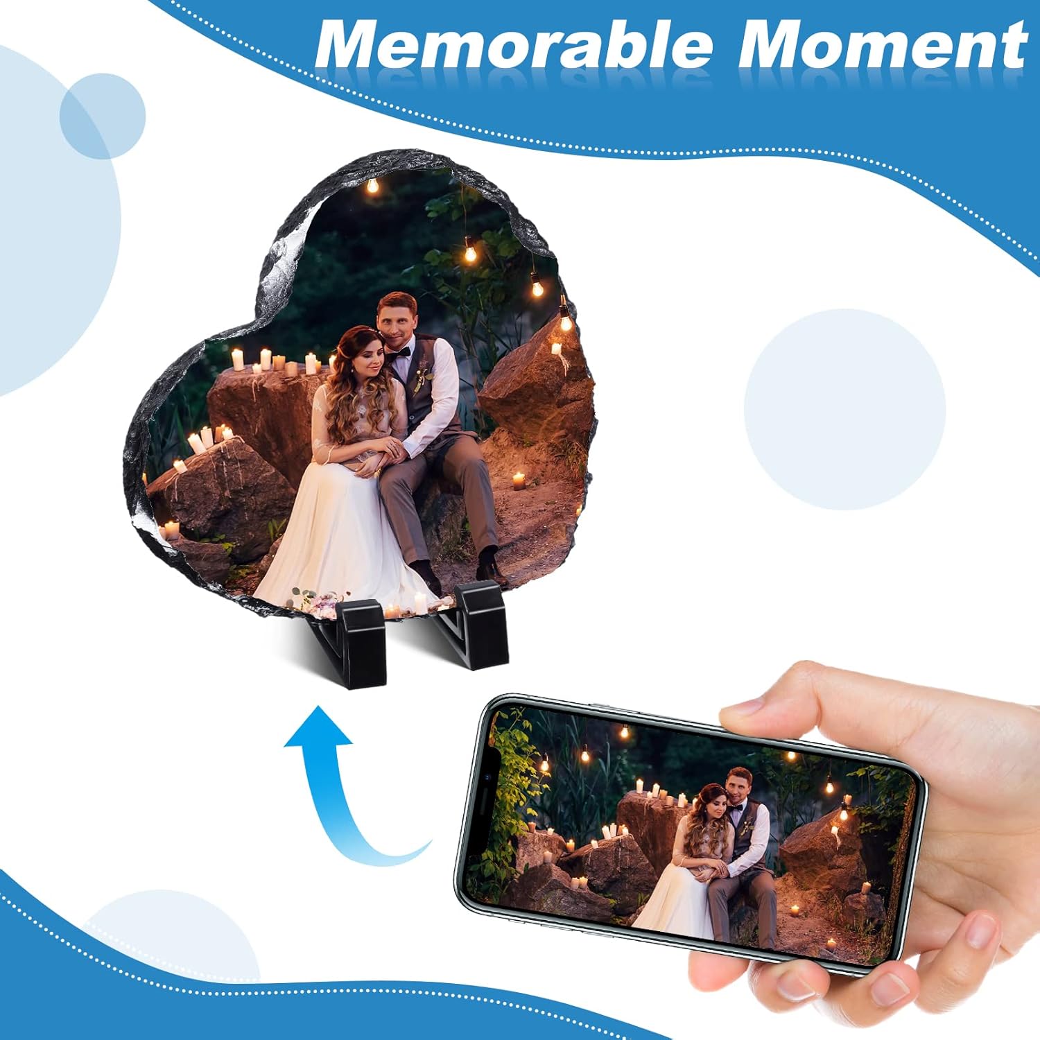 Gersoniel 4 Pcs Blank Sublimation Slates: Mother's Day Heart Gifts 5.9'' x 5.9'' Anniversary Rock Stone Plaque Customized Couple Photo Display Holder DIY Personalize Picture for Heat Press Printing