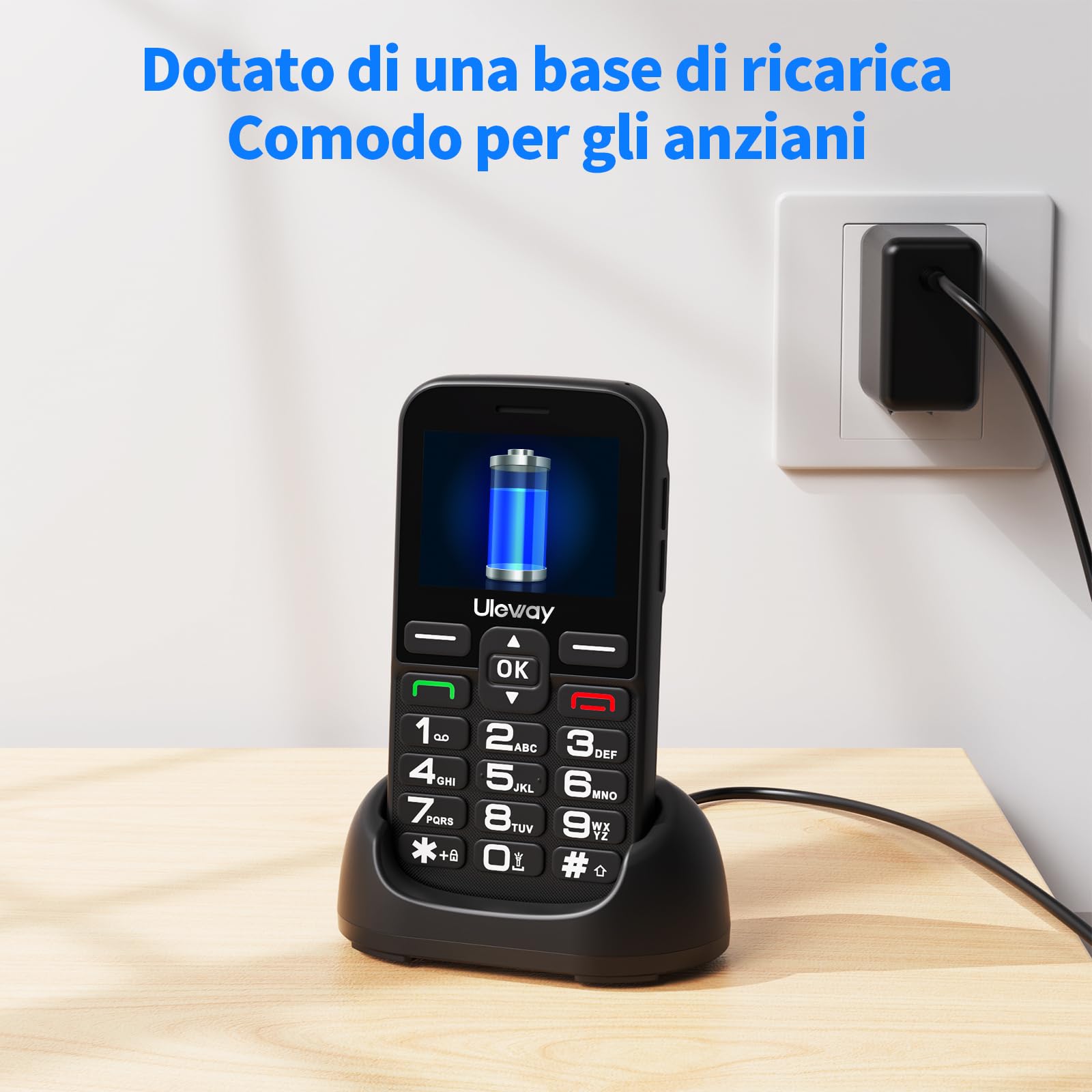 4G Telefono Cellulare per Anziani con Tasti Grandi, Ampio Display IPS da 2,4", Telefoni per Persone Anziane Facile da Usare, Doppio Slot per Nano SIM, Funzione SOS, Chiamata Rapida,Base di Ricarica