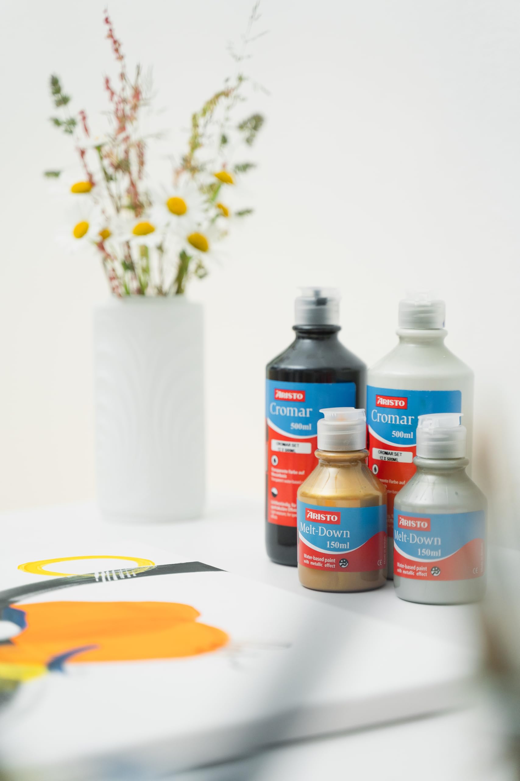 Aristo Acrylfarbe Cromar (Flüssigmalfarbe auf Wasserbasis, Inhalt: 12x 500 ml) Alle 12 Farben als Set