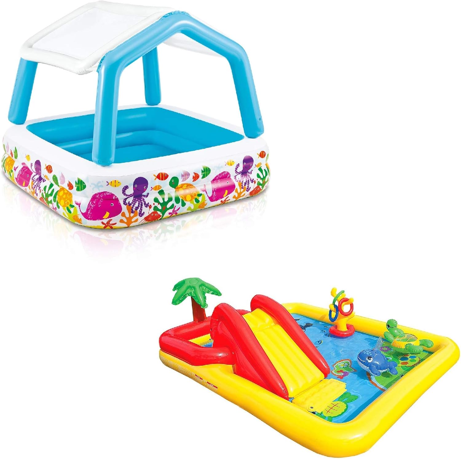 Intex Ocean Scene Kiddie Pool with Shade Canopy & Ocean Play Kiddie