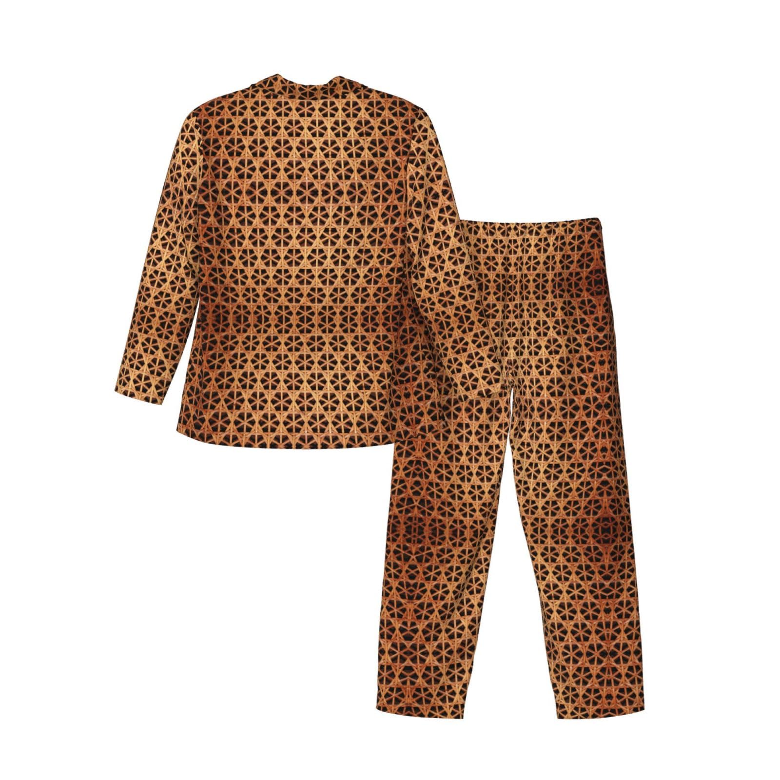 Conjunto de pijama de manga larga para hombre, diseño de rejilla tejida de mimbre, conjunto de pijama de manga larga para hombre, ropa de descanso suave con bolsillos, color negro