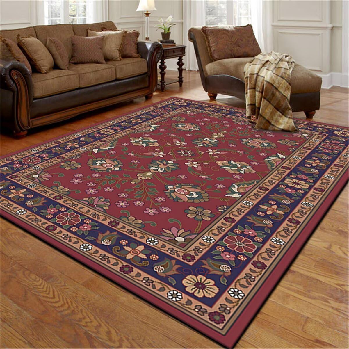 Tapis de couloir rouge 80x120 cm floral pour chien et enfant
