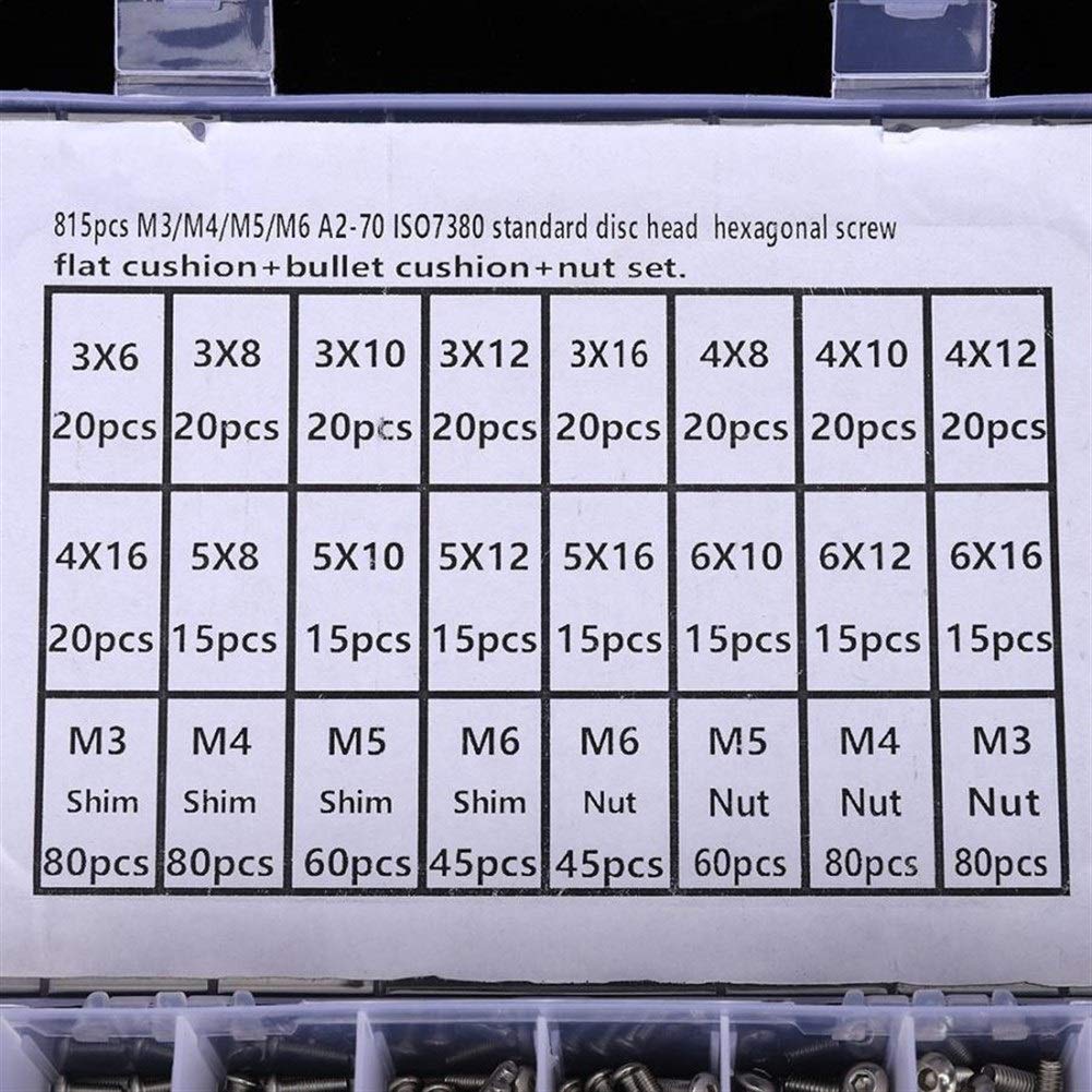 Nägel und Schrauben Kit 815 stücke M3 / M4 / M5 / M6 Edelstahl Runde Pfanne Kopf Sechskant Sockel Schraube Sechskantmutter O-Ring Flat Waschmaschine Kit Hardware Montage Zubehör Haushalt Werkzeug Set