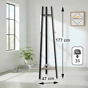 HAKU Coat Stand Chrome Black Metal Standing Coat Rack Dimensions W 47 x H 177 x D 47 cm Style: Modern