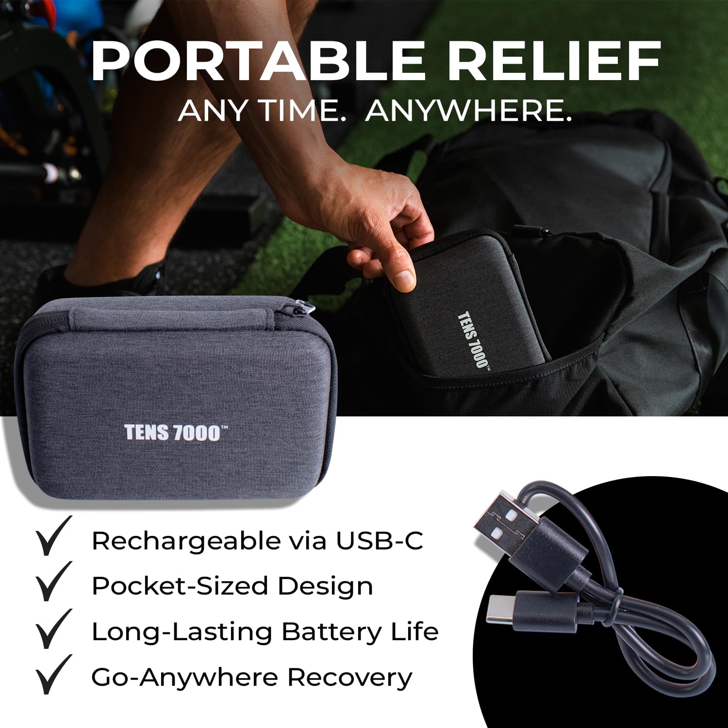 TENS 7000 Sport Athletic Recovery Muscle Stimulator, Back Pain Relief, Sciatica, Neck, Shoulder, Muscle Pain, TENS Unit + EMS + Massage with 42 Built-in Programs, 4 Electrode Pads