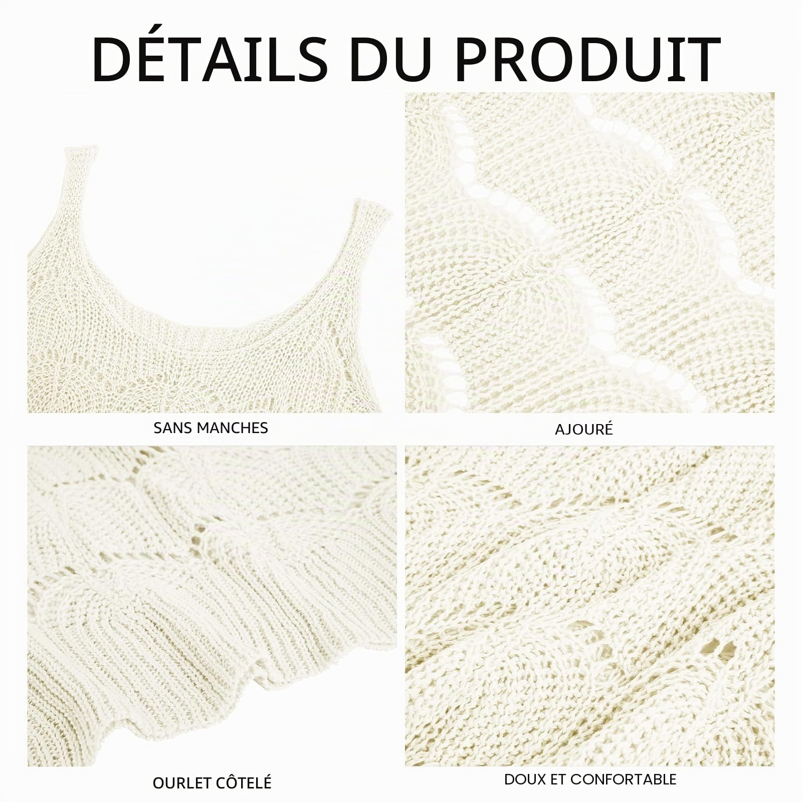 Saodimallsu Robe d'été sans manches pour femme - Style bohème - En maille filet - Robe de plage sexy au crochet - Robe de loisirs