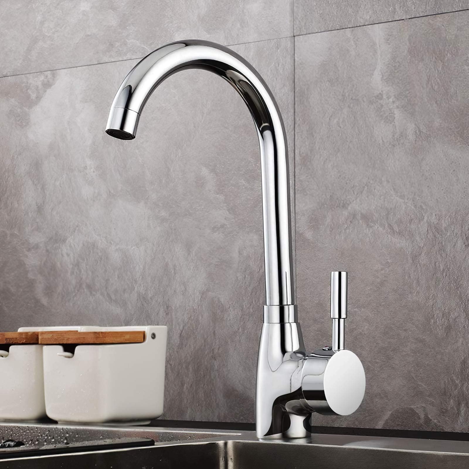 Kitchen Tap, 360° Swivel Kitchen Mixer Tap Sink Hot Cold Water, Chrome Plated Solid Brass and Stainless Steel Kitchen Sink Tap.