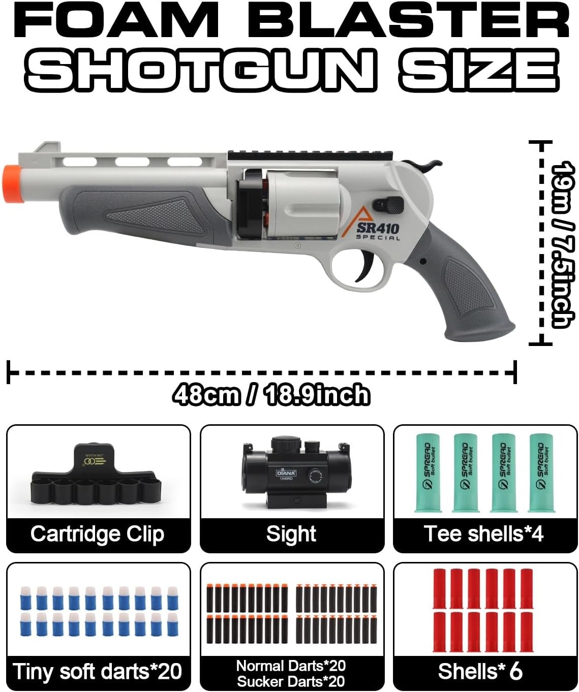 2 in 1 Foam Shotgun with 4X Scope Soft Foam Blaster Set Gift for Christmas Birthday with 60 Bullets 15 Shells Soft Bullet Revolver Foam Dart Pistol for Age 14+