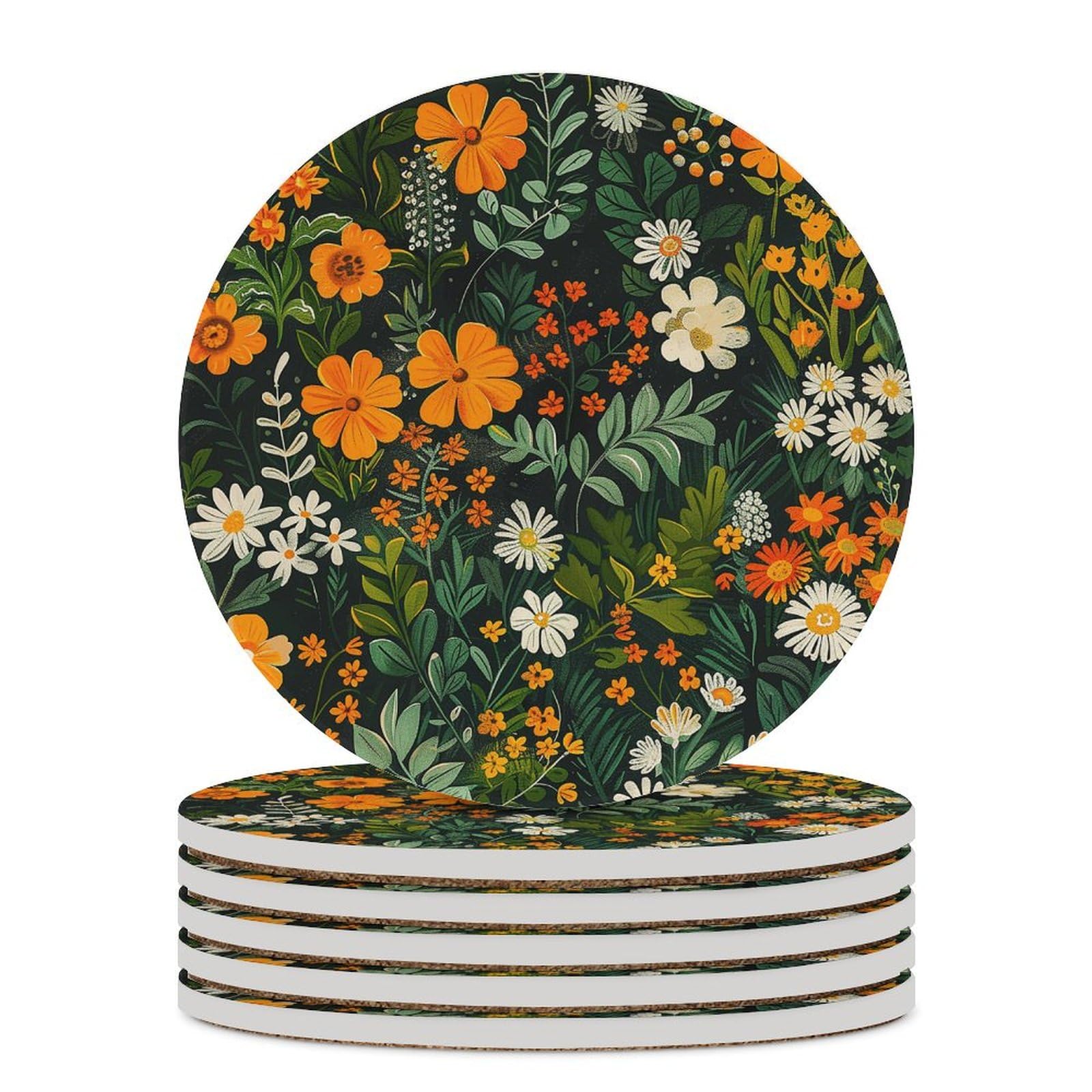 Dessous de verre à motif orange et jaune pour éviter les taches d'eau et rayures sur la table