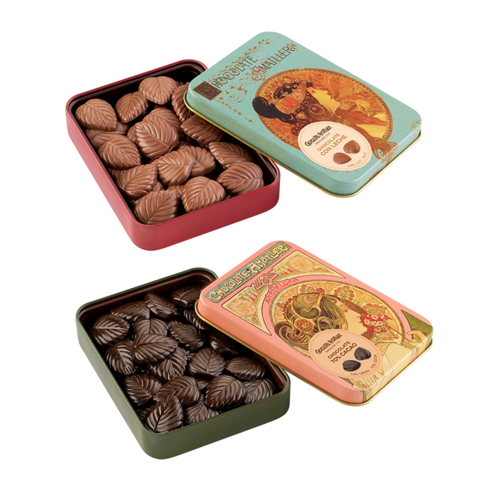 Chocolates Amatller – Pack de 20 Cajas de Bombones en Hojas Finas Chocolate 70% y Chocolate con Leche (20x60gr) - Sin Gluten