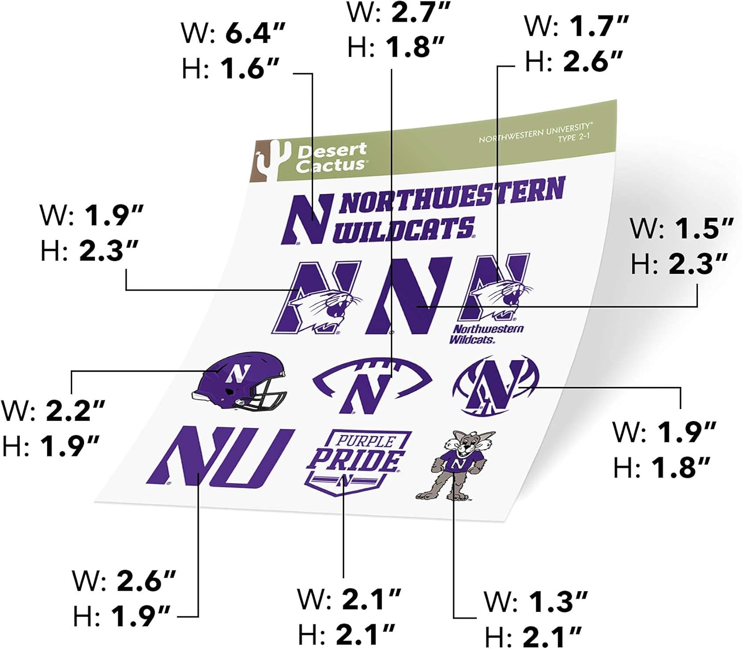 Desert Cactus Northwestern University Sticker Wildcats Vinyl Decals Laptop Water Bottle Car Scrapbook Sheet T2 (Type 2) - Image 4