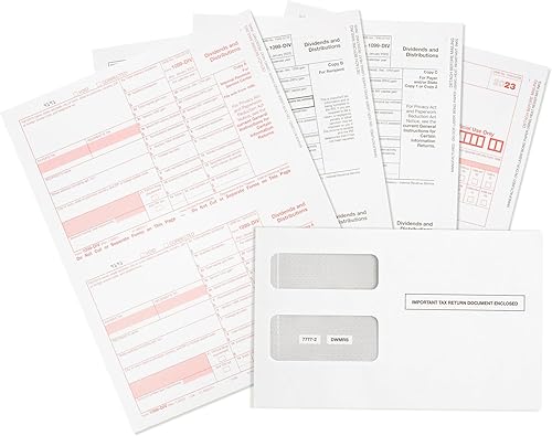 Blue Summit Supplies Paquete de 4 formularios de impuestos 1099-DIV 2023 1099, paquete de 10 dividendos 1099-DIV y formularios de distribución 2023,