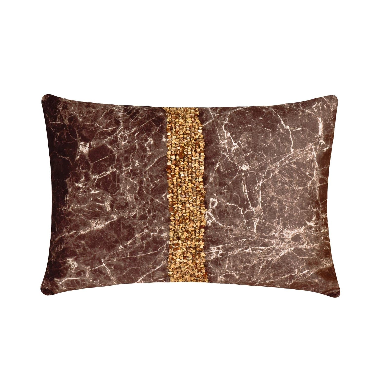 The HomeCentric Luxury Lumbar Cushion Covers Brown 30x40 cm (12"x16") Suede Marble, Gemstone, Jasper Chips, Jasper Beads Pillow Cover For Sofa, Couch, Bed Abstract Modern - Jasper Touchstones โ image 1
