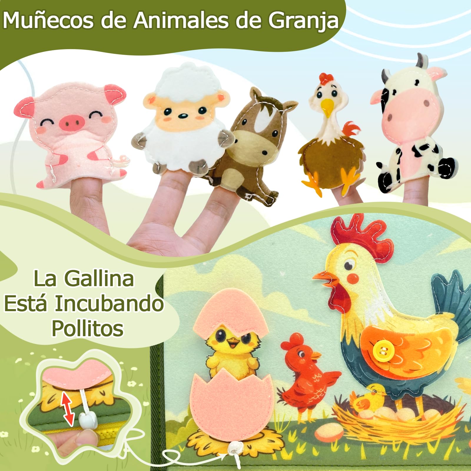 Español Busy Board Juguetes Montessori,10 en 1 Granja Tablero Sensorial Montessori,Motricidad Fina Juguetes Niños 1 2 3 4 Años,Juegos Educativos de Aprendizaje,Regalos Niños Niñas Cumpleaños Navidad