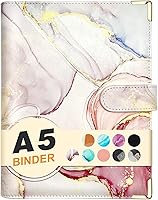 Vista 13 de Carpeta A6 recargable de piel sintética con 6 anillas, cubierta para cuaderno pequeño para papel de relleno A6, cubierta de planificador personal