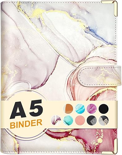 Carpeta A5 recargable de piel sintética con 6 anillas, cubierta para cuaderno pequeño para papel de relleno A5, cubierta de planificador personal de