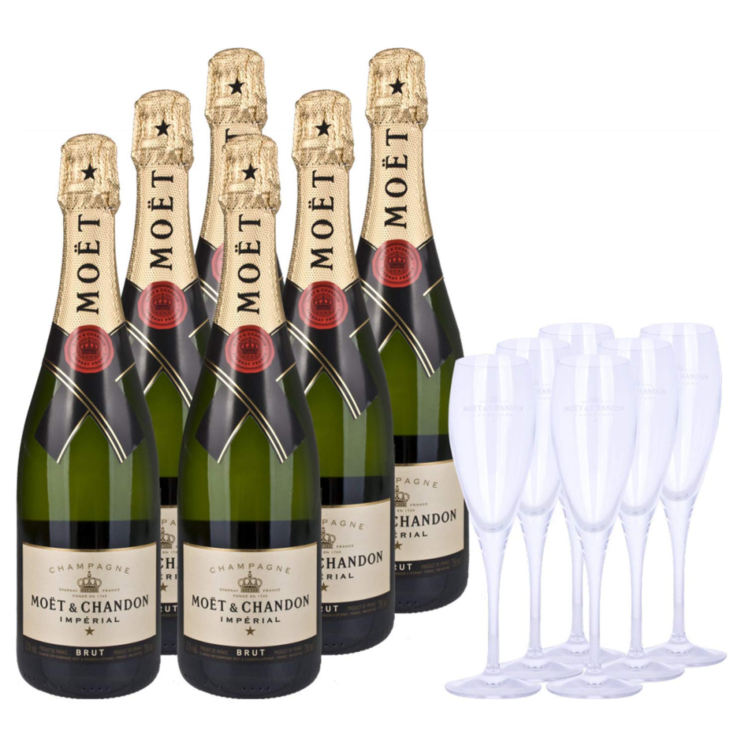 Moët & Chandon Champagne IMPÉRIAL Brut 6x0,75 l + GB mit 6 Gläsern 12,00% 6 l.