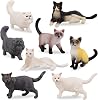 Toymany 8PCS Small Black White Cat Figurines, Realistic Educational Cat Figures Toy Set, Kitten Easter Eggs Cake Topper Christmas Birthday Gift Diorama School Project for Kids Children