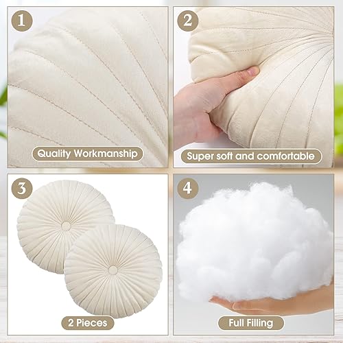 Miniatura 4 de Namalu Almohada redonda de 13.8 pulgadas, almohada decorativa redonda de terciopelo para el suelo, cojín de calabaza pequeña para sala de estar,