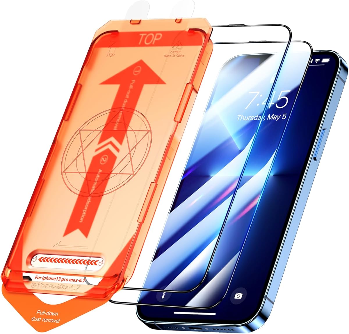 UniqueMe Displayschutzfolie für iPhone 13 Pro Max/iPhone 14 Plus – 6,7 Zoll [Auto-Staub-Kit], gehärtete Glasfolie, 10 x Anti-Kratzer [9D volle Abdeckung], 2 Stück