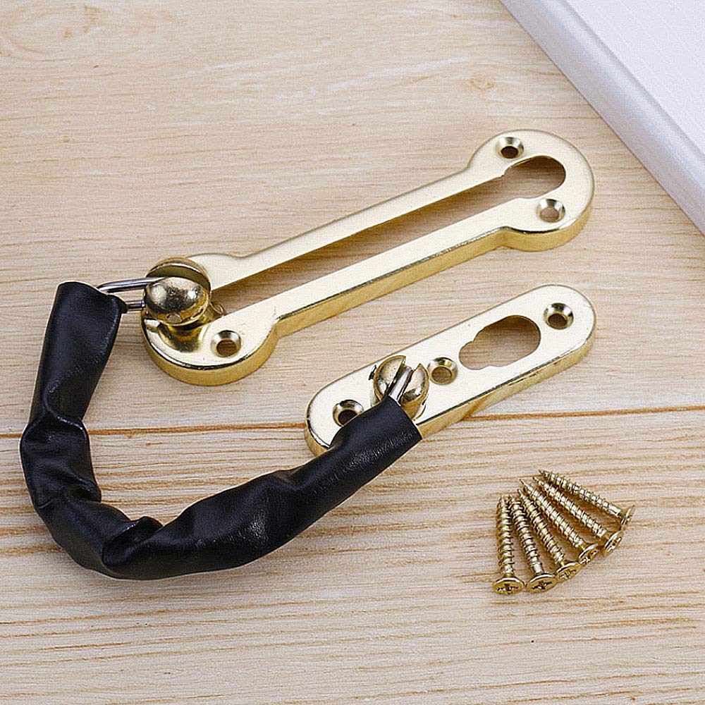 Stainless Steel Casting Door Surface-Mounted Lock Brushed Finish，Sturdy and Rust-Resistant Steel Chain Locks (Golden)