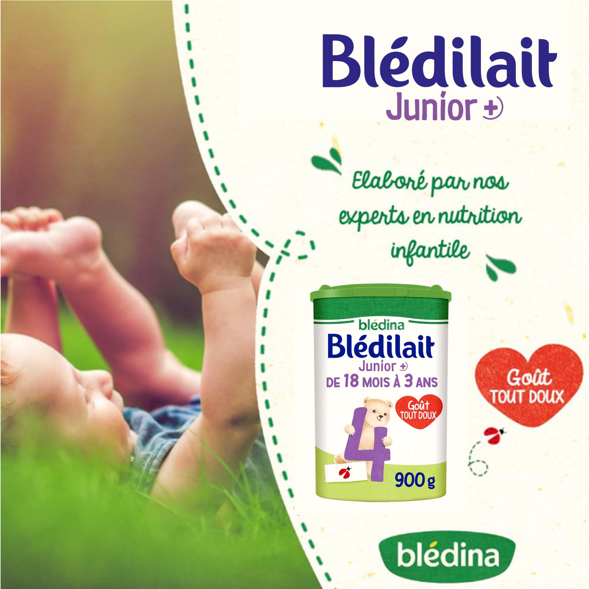 Blédina - Blédilait Junior 4ème âge - Lait en poudre pour bébé - De 18 à 36 mois - Lot de 3x900g