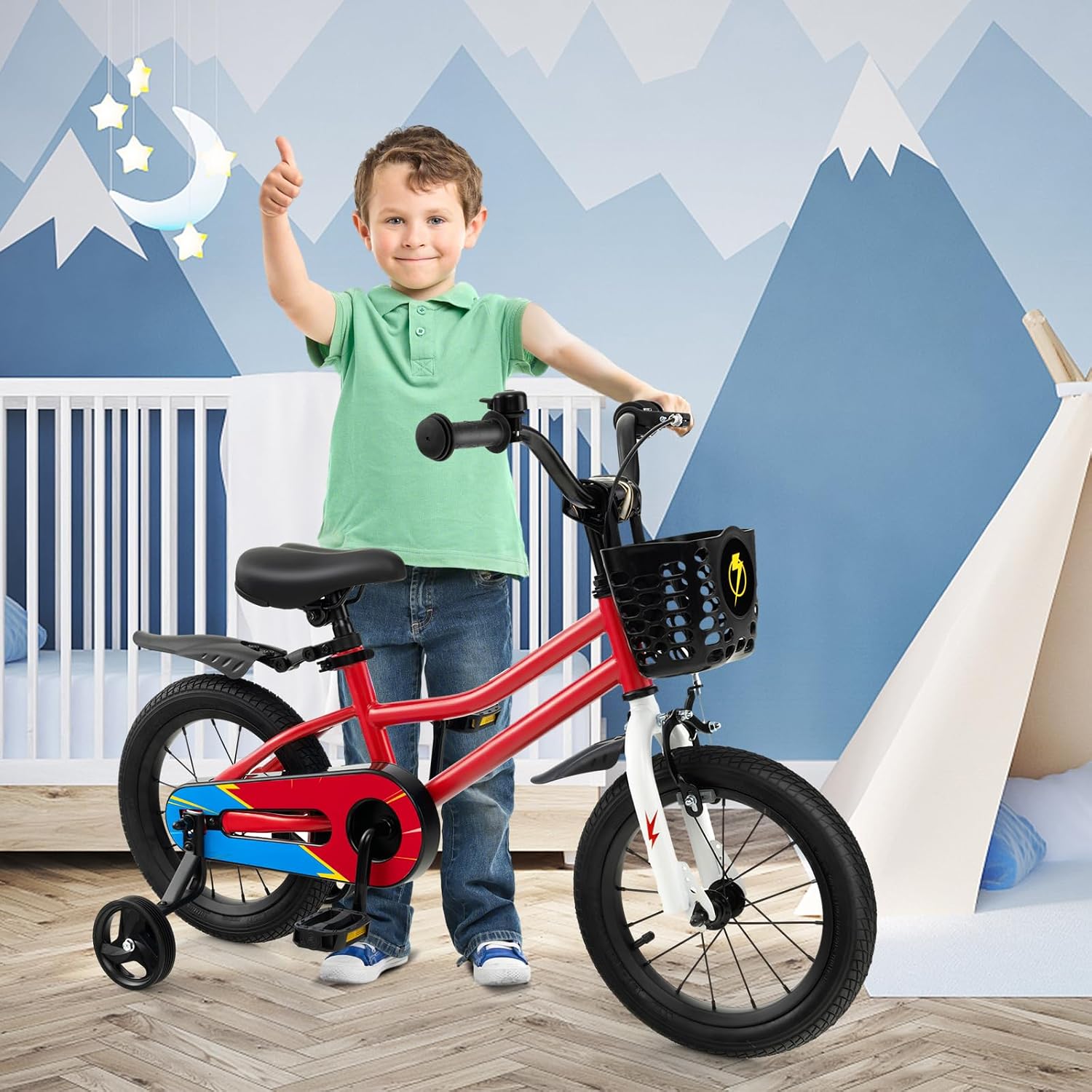 HONEY JOY Kids Bike, 12 14 16 18 20 Inch Toddler Bikes w/Training Wheels & Handbrake, Steel Frame, Fully Enclosed Chain, Adjustable Handlebar & Seat, Kids Bicycle w/Basket, Girls Boys Bike 3-8