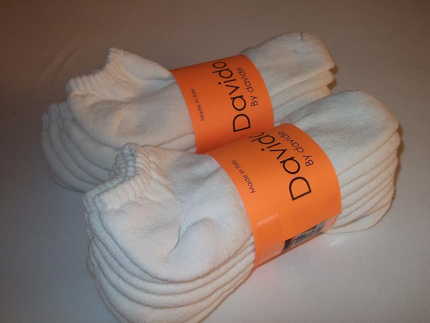 davido Mens socks ankle low cut made in italy100% cotton 8 pairs white size 10-13