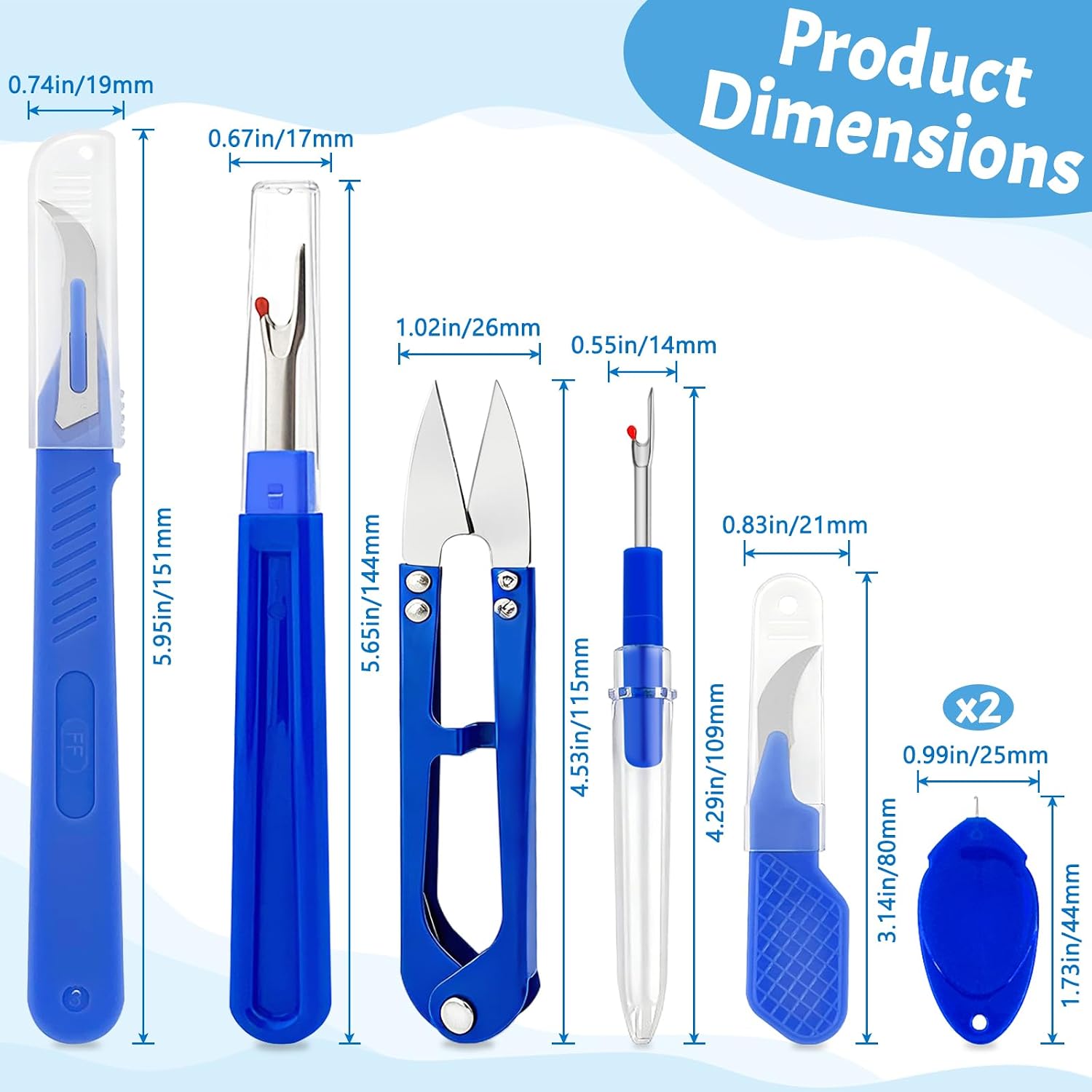 GDMINLO Seam Ripper Set, 2 Big and 2 Small Stitch Remover Tools with Automatic Needle Threaders and Thread Snip, for Sewing and Quilting