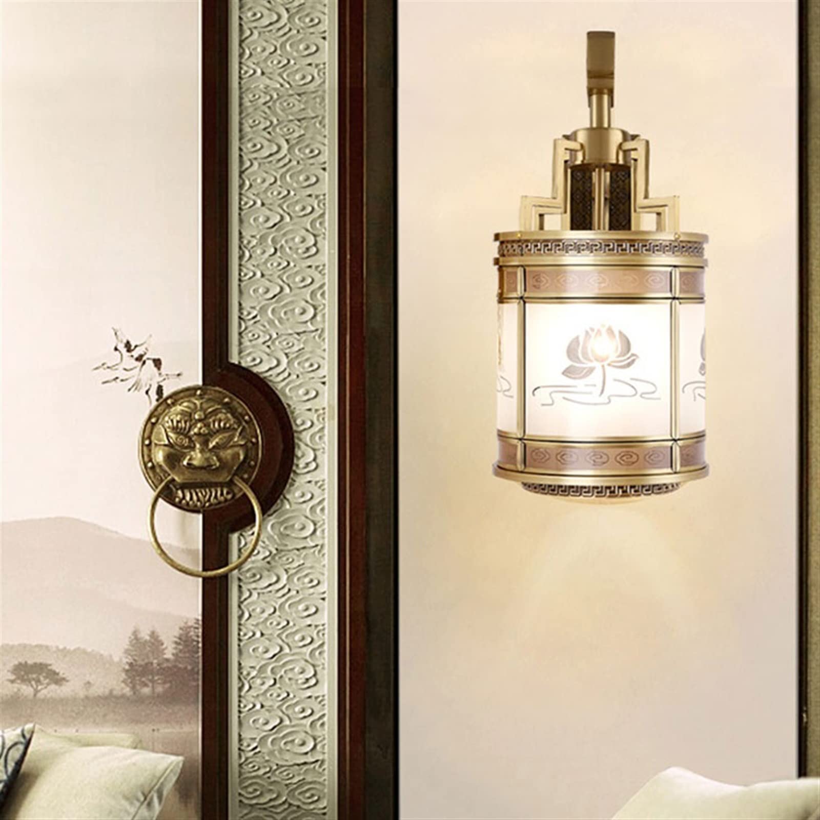 Apliques de pared Lámpara de pared con forma farol personalizada, lámpara decorativa cobre retro for porche, accesorio iluminación interior
