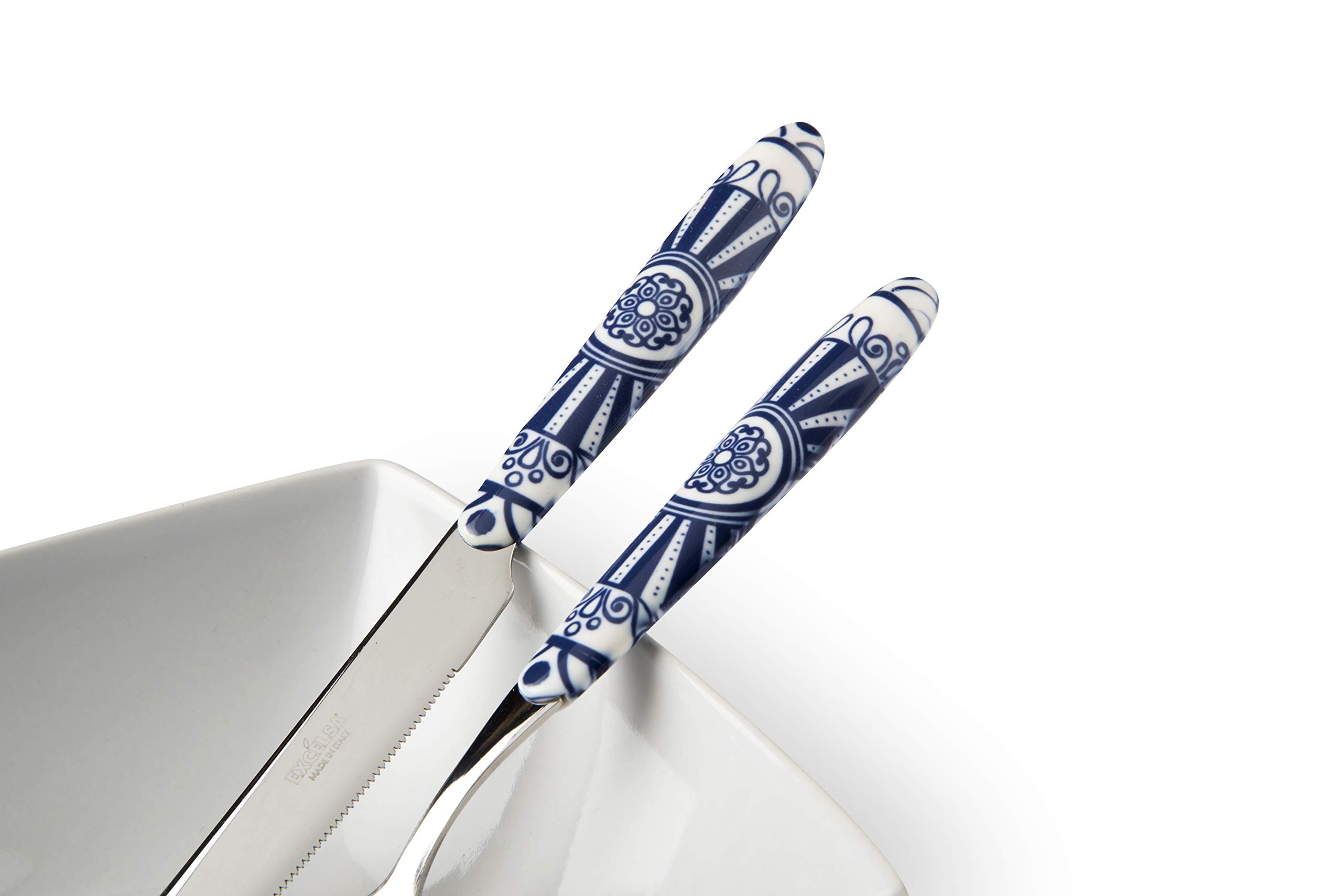 Excelsa Boheme Blue - Juego de 24 cubiertos, acero inoxidable, mango de plástico